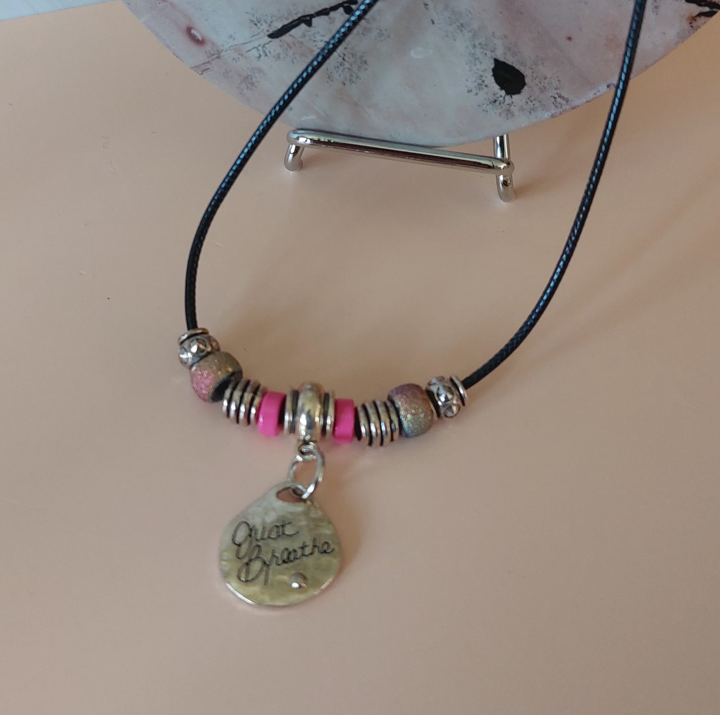 Just Breath Necklace with Pink And Silver Accents